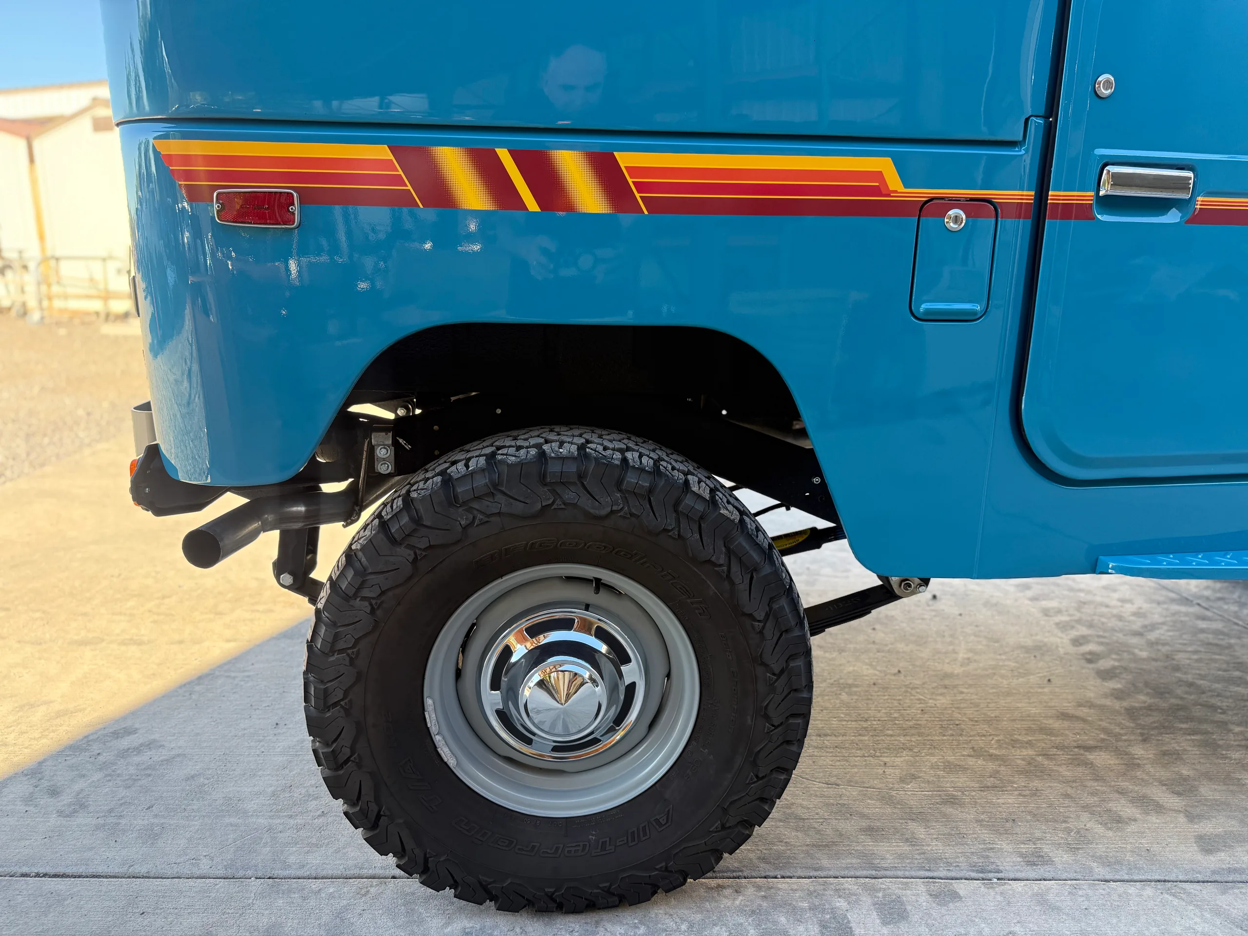 Blue Toyota Land Cruiser FJ40 after its short-term project work
