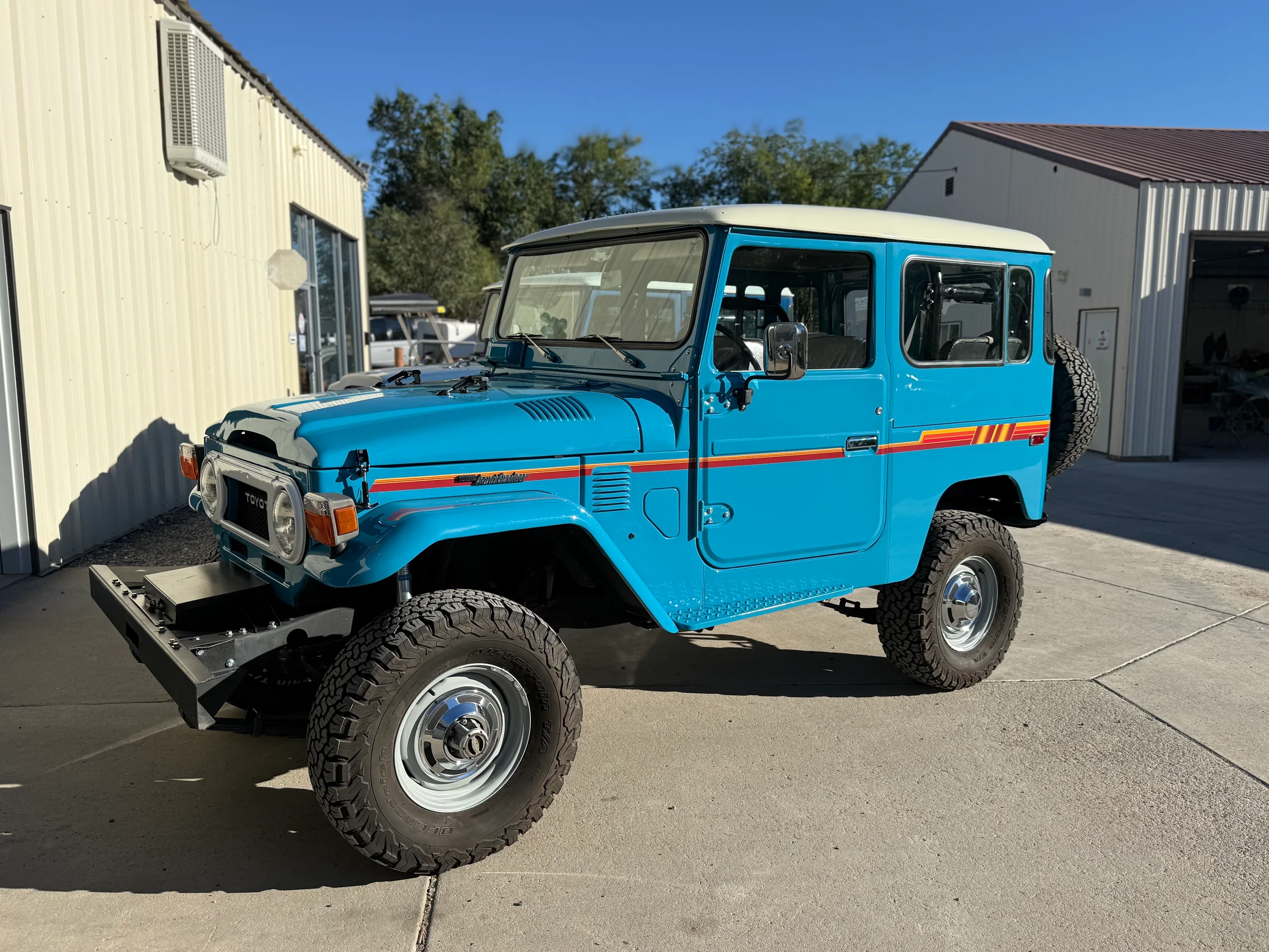 Finished blue Toyota Land Cruiser FJ40 at Proffitt's shop