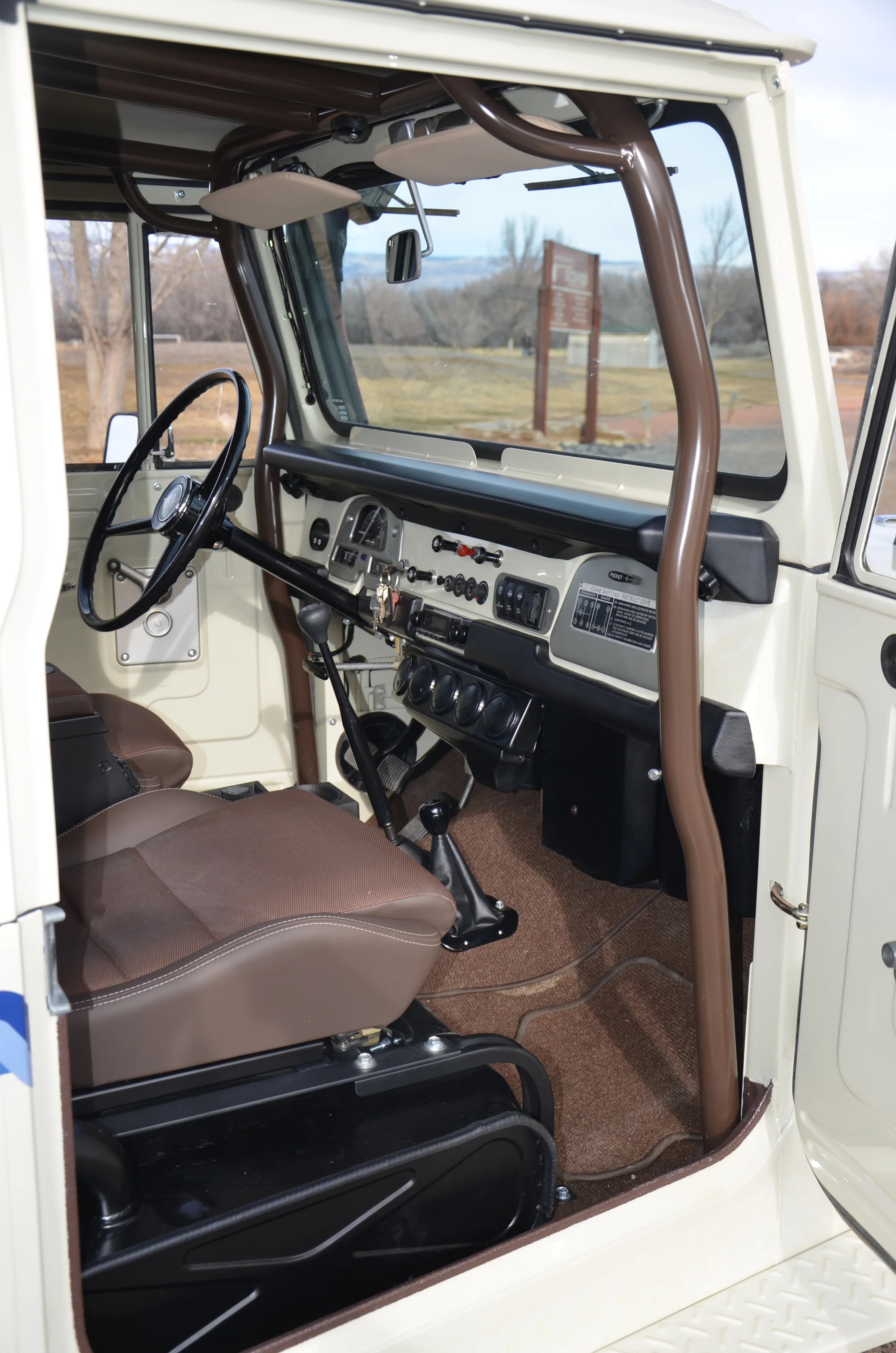 Dashboard and driver area of the custom FJ40 interior