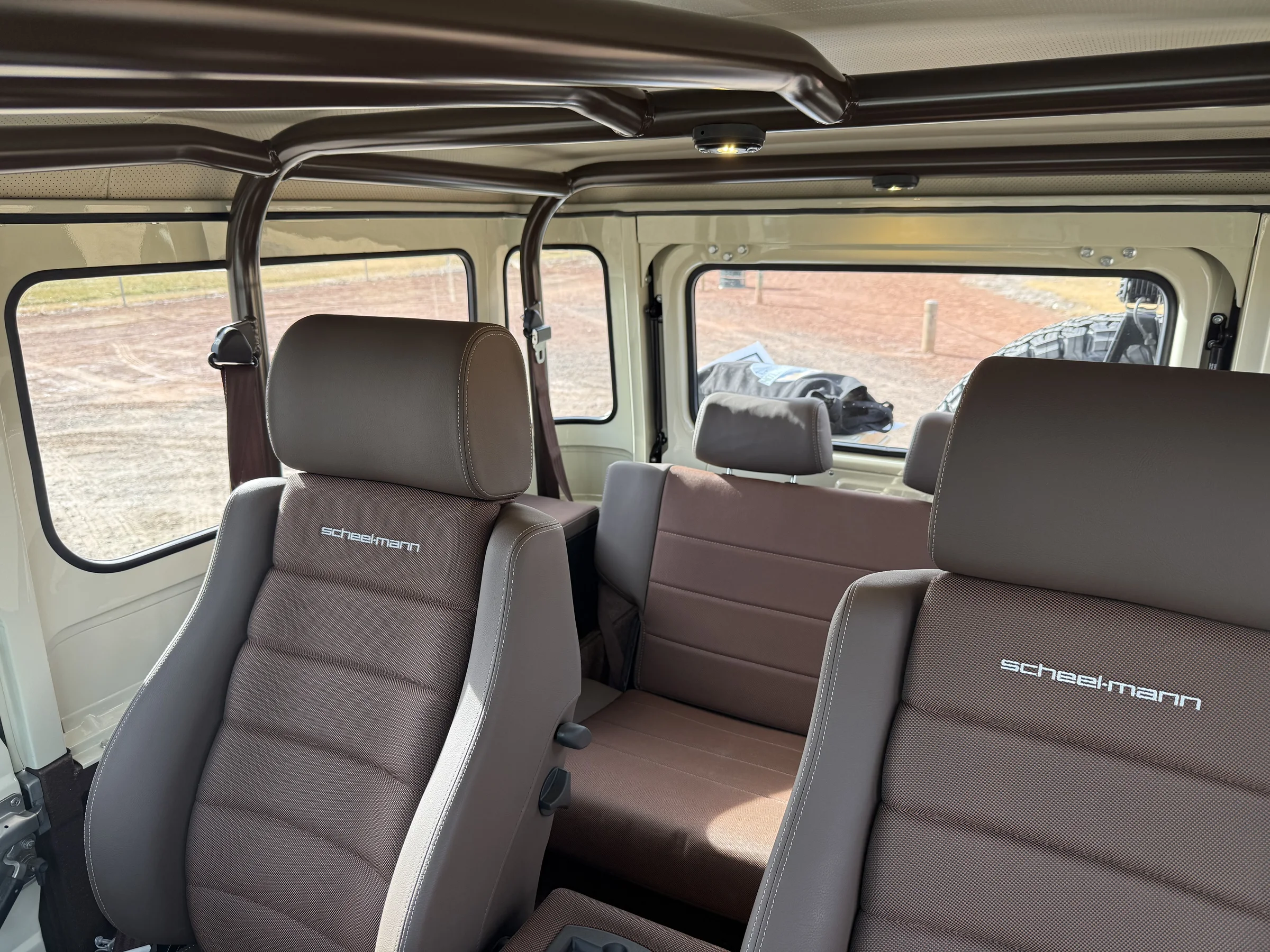Matching front and rear seating inside the quieted FJ40 cabin