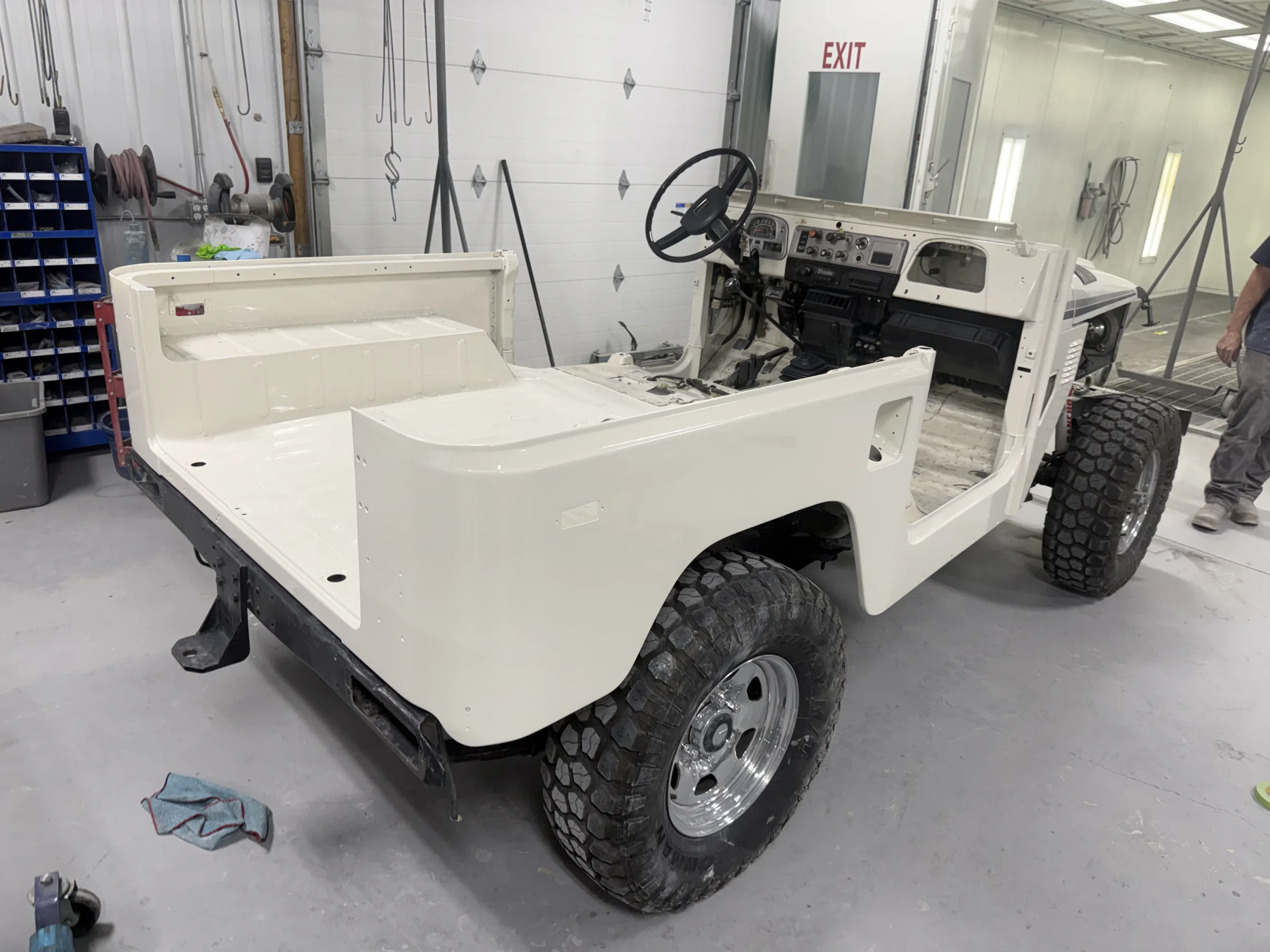 1983 FJ40 body after hidden filler was removed and preservation repairs were refinished