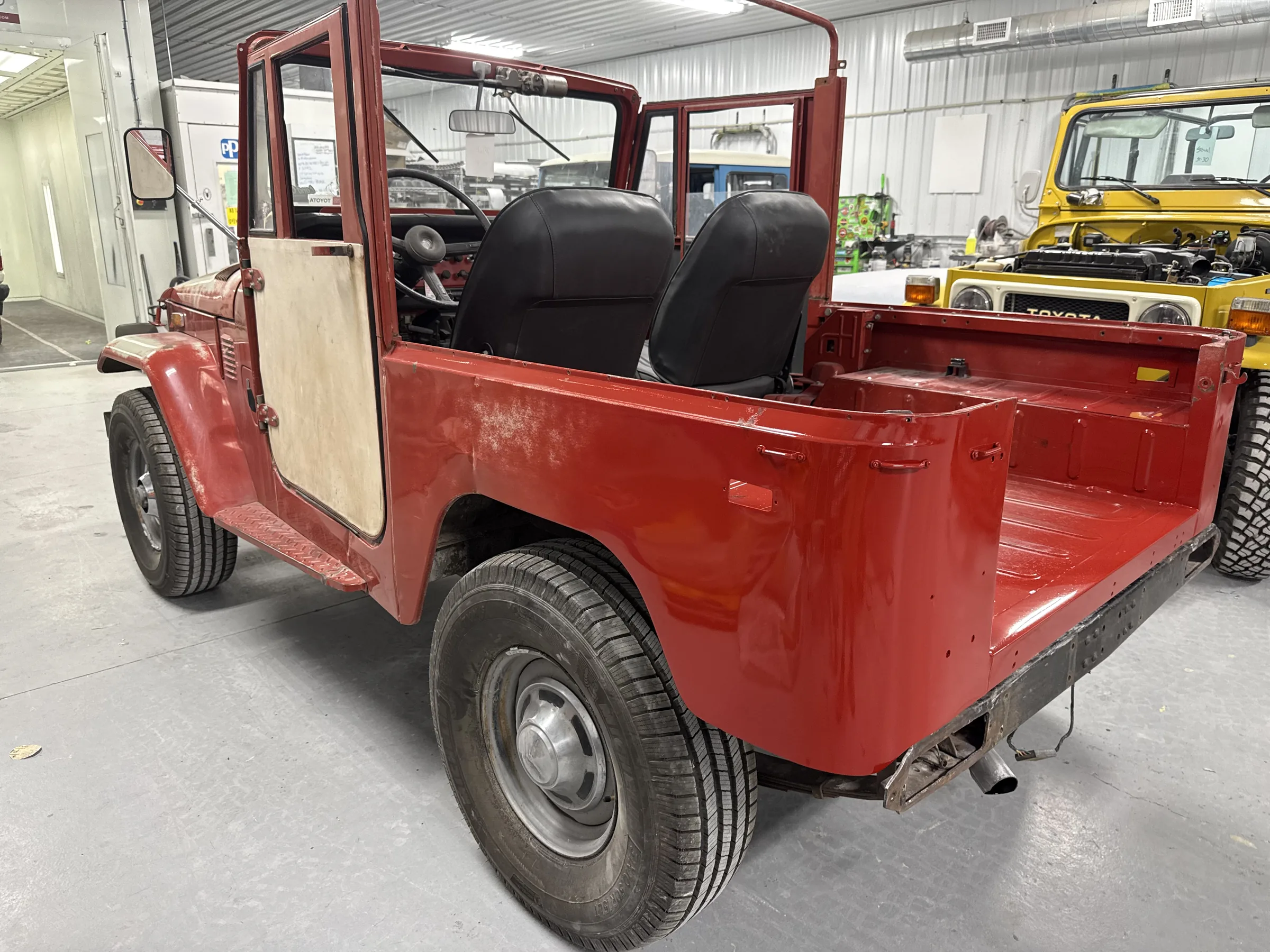 Rear three-quarter view of the FJ40 during its preservation work