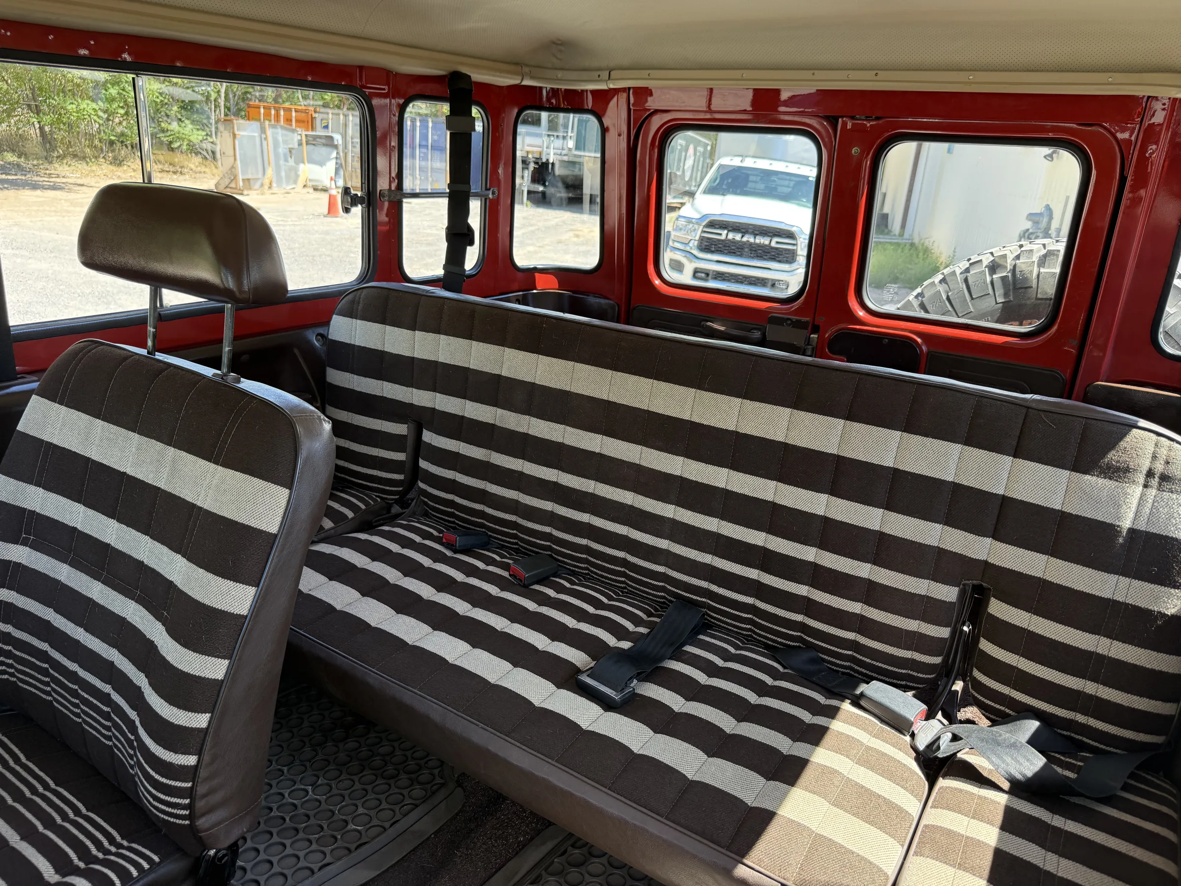Zebra stripe rear bench seat in a 1983 Toyota Land Cruiser BJ46
