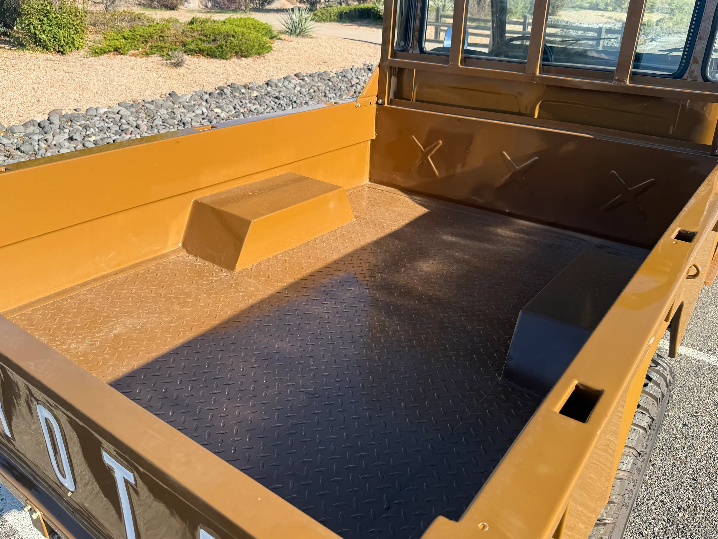 Restored pickup bed and wheel wells on the 1978 FJ45