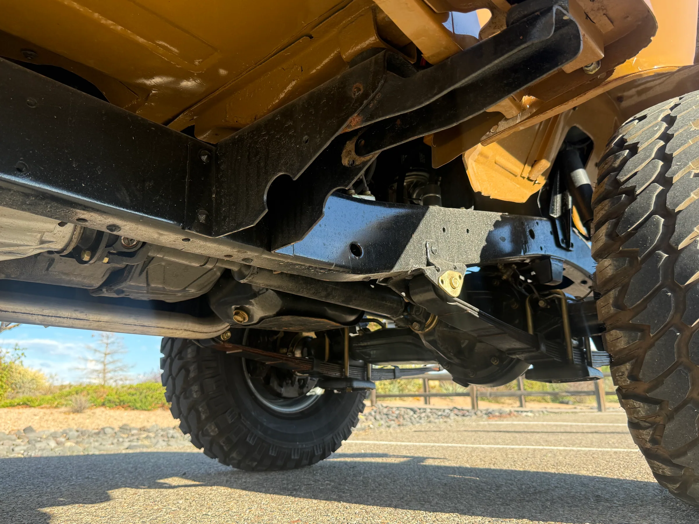Front frame, axle, and steering components beneath the FJ45