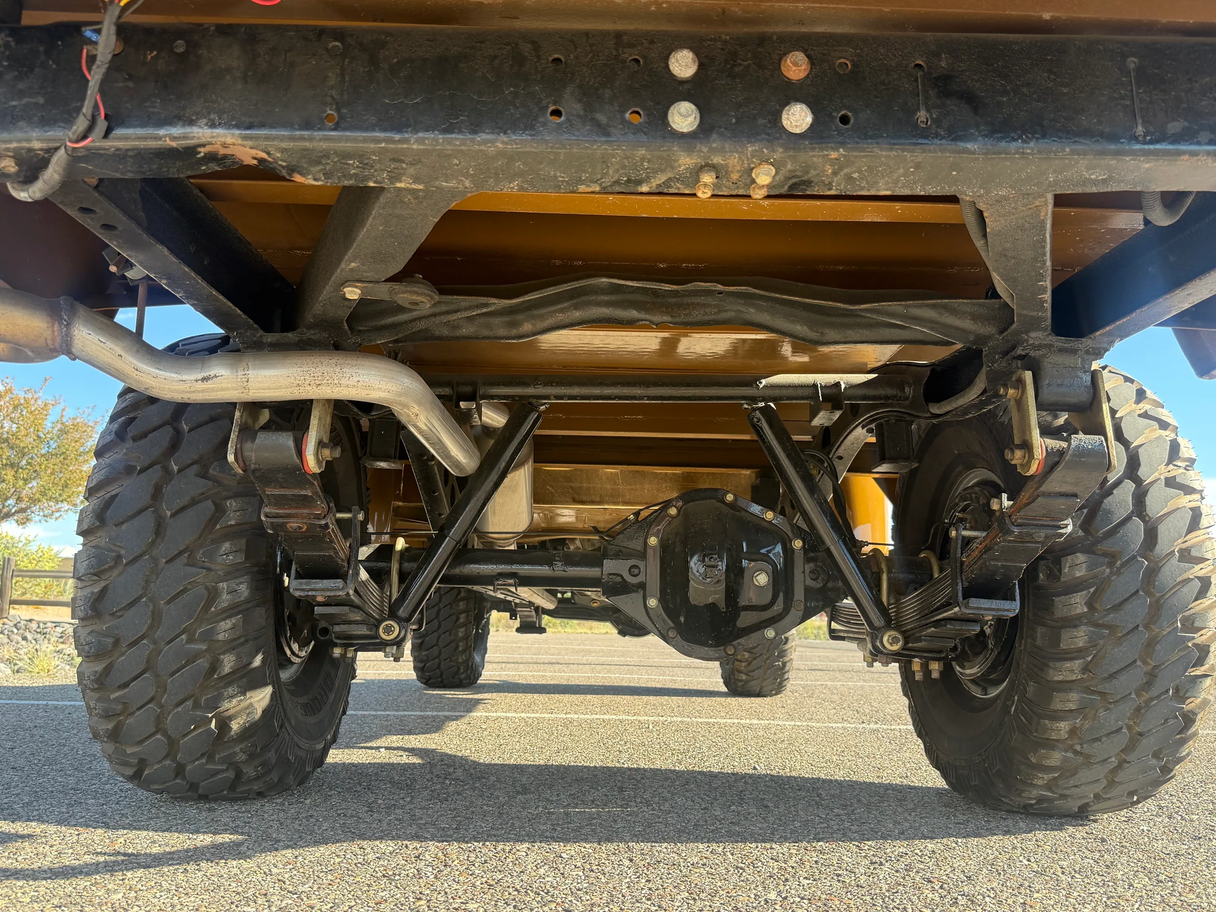 Rear axle, differential, and exhaust beneath the FJ45