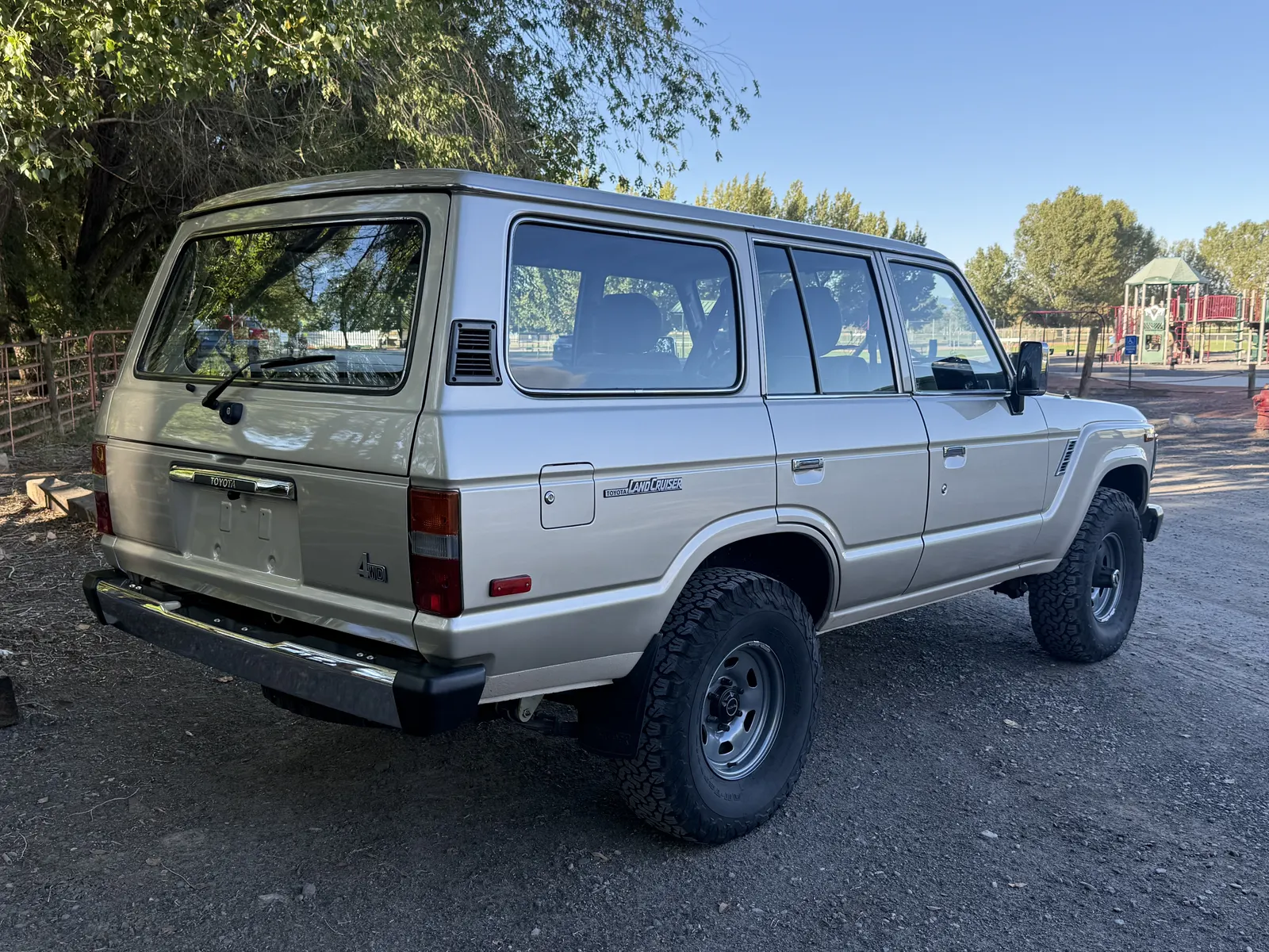 Rear passenger-side view of the 1988 FJ62 Land Cruiser