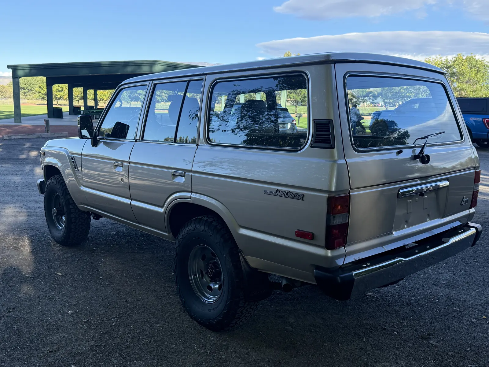 Rear driver-side view of the 1988 FJ62 Land Cruiser