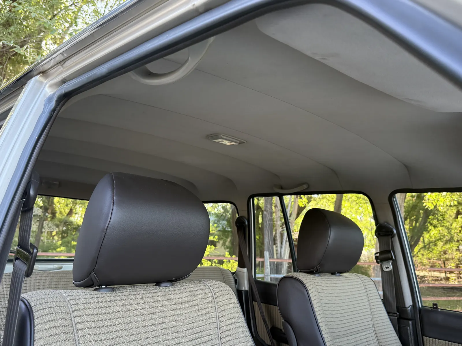 Headliner and front seating in the 1988 FJ62 Land Cruiser