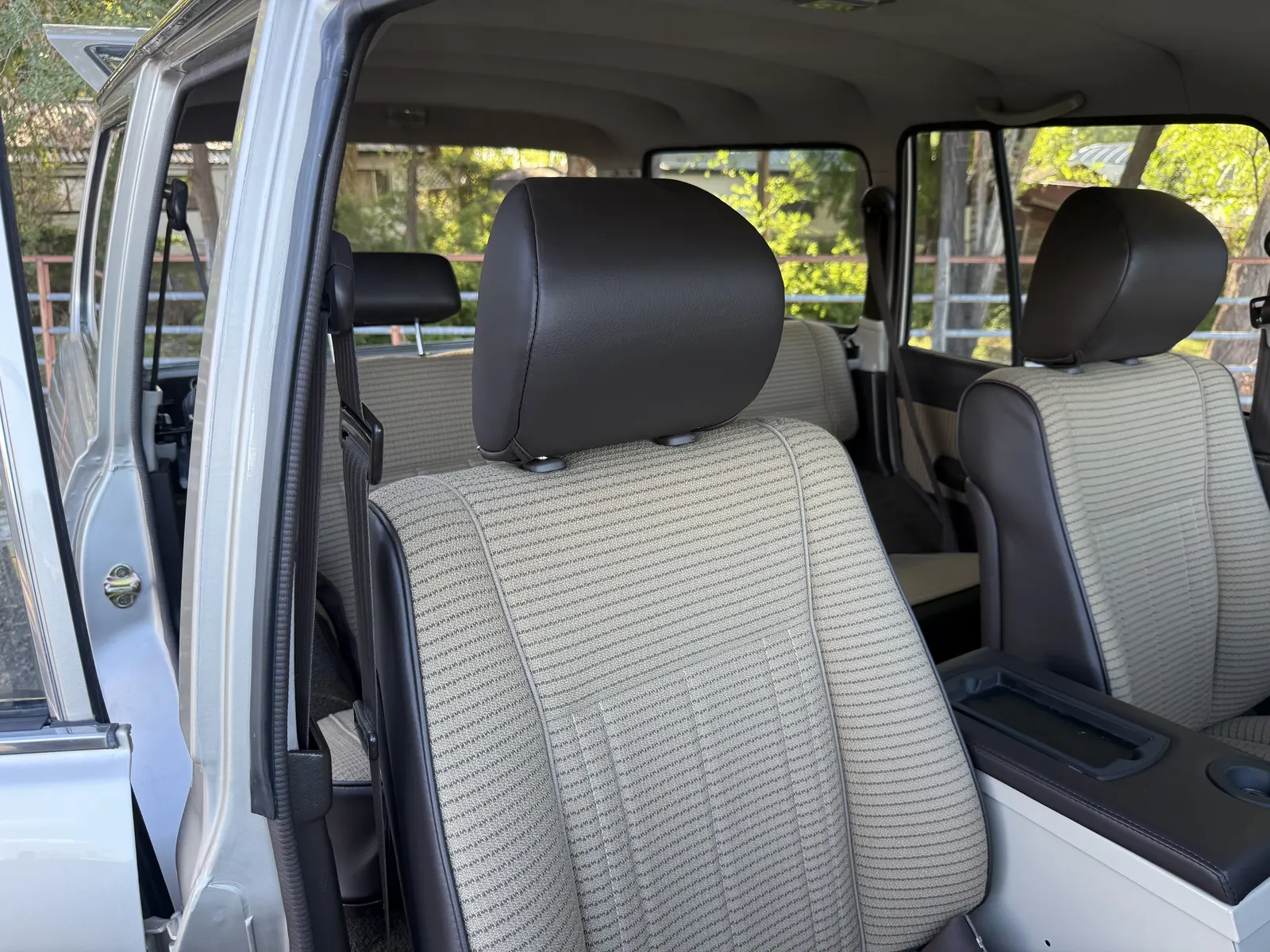 Front seat upholstery detail in the 1988 FJ62