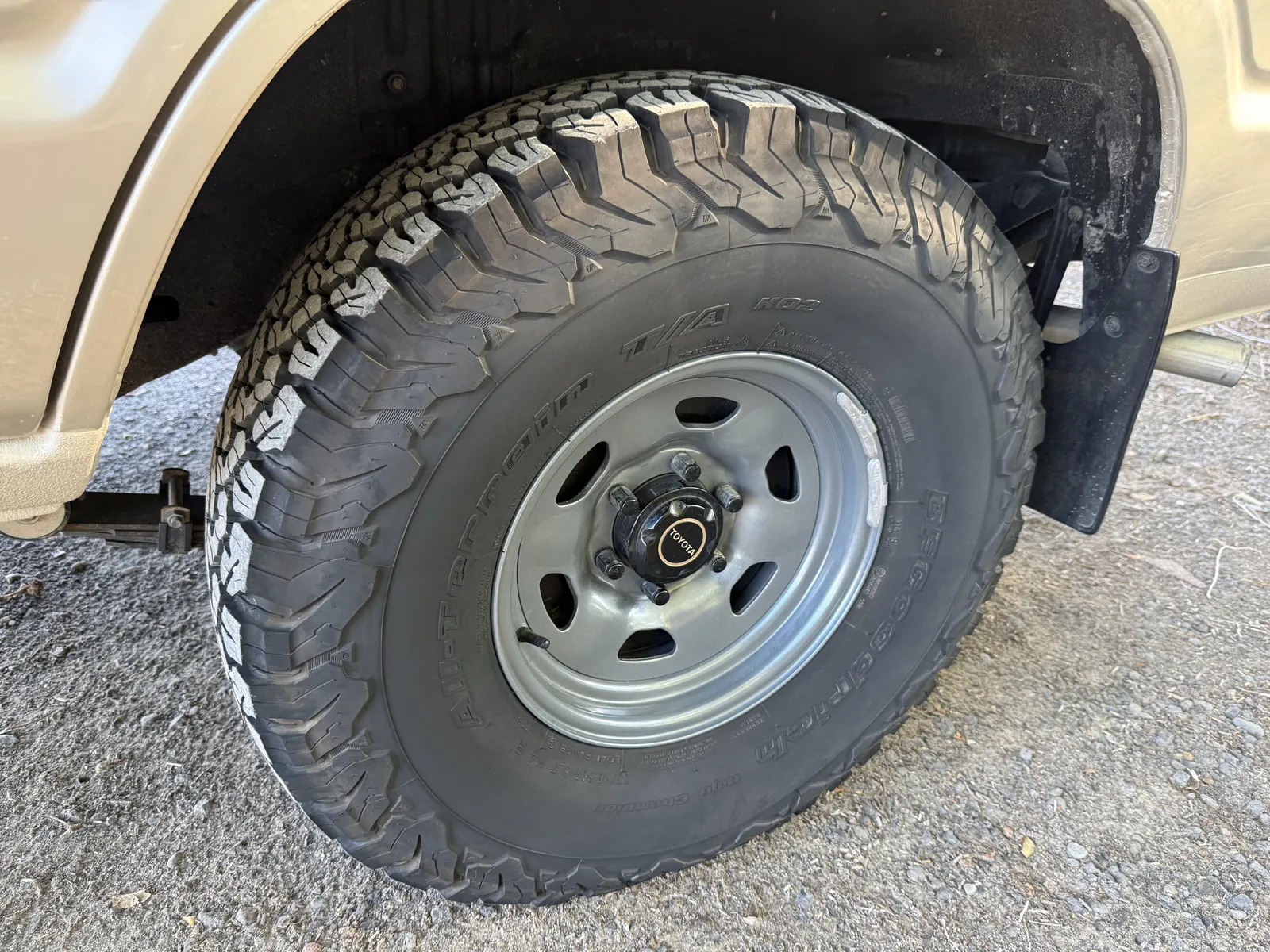 Powder-coated OEM wheel and 33-inch BFG all-terrain tire