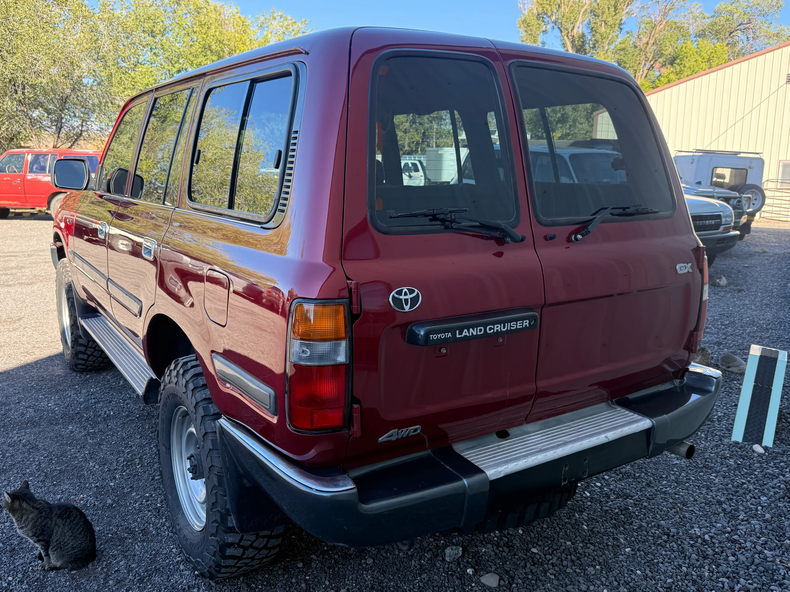 Rear passenger-side view of the FJ80 and ambulance-style rear doors