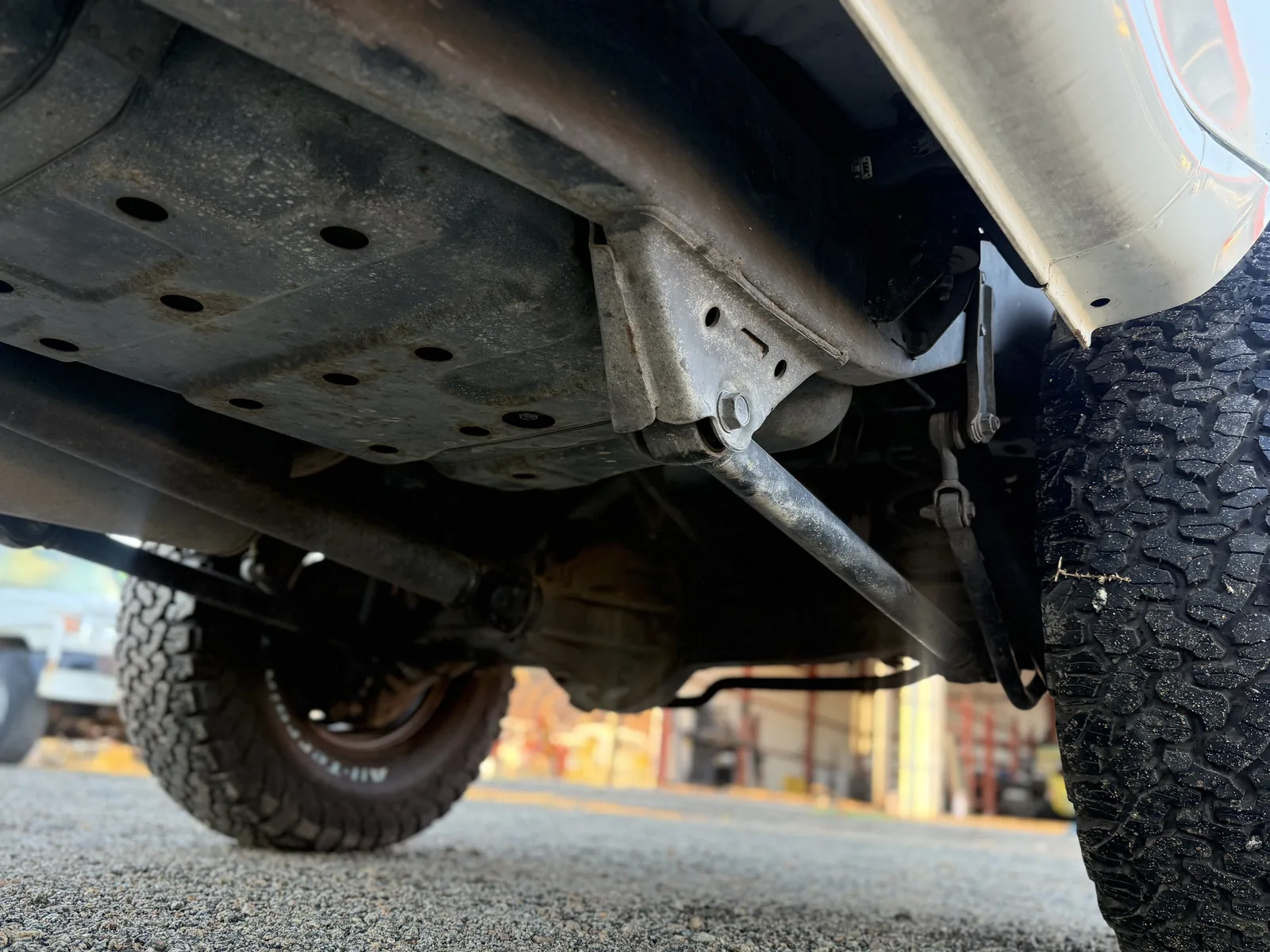 Frame and underbody detail beneath the 1992 HZJ81