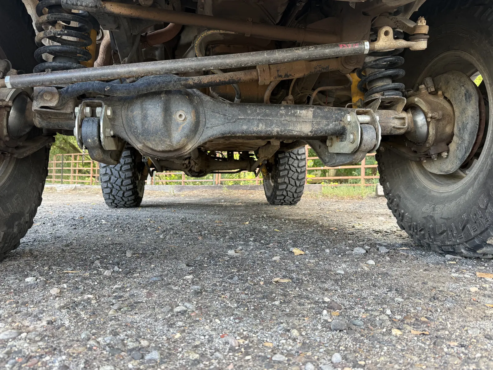 Front axle and steering components of the lifted Lexus LX450