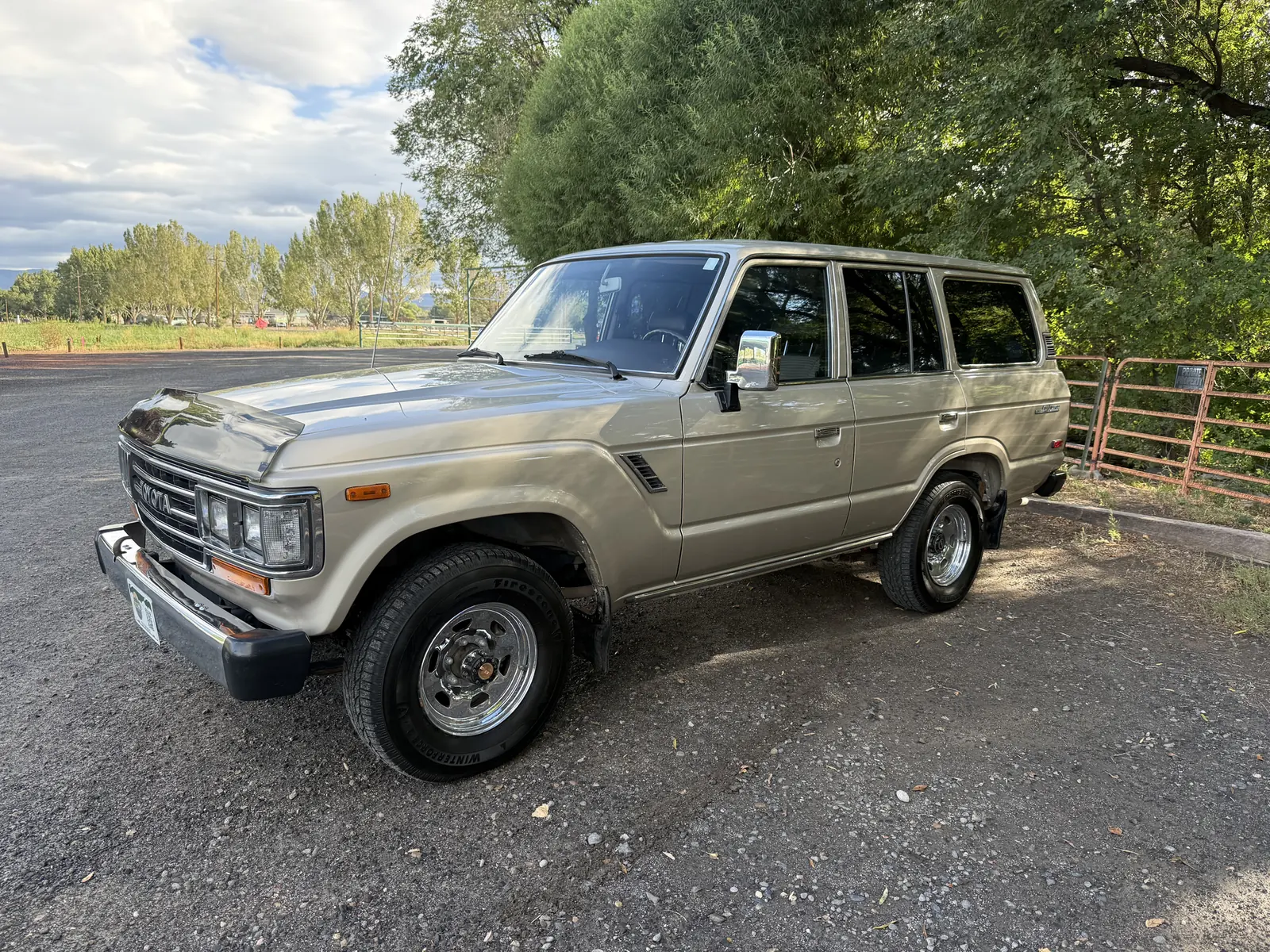 Front driver-side view of the original-paint 1990 Toyota FJ62 Land Cruiser