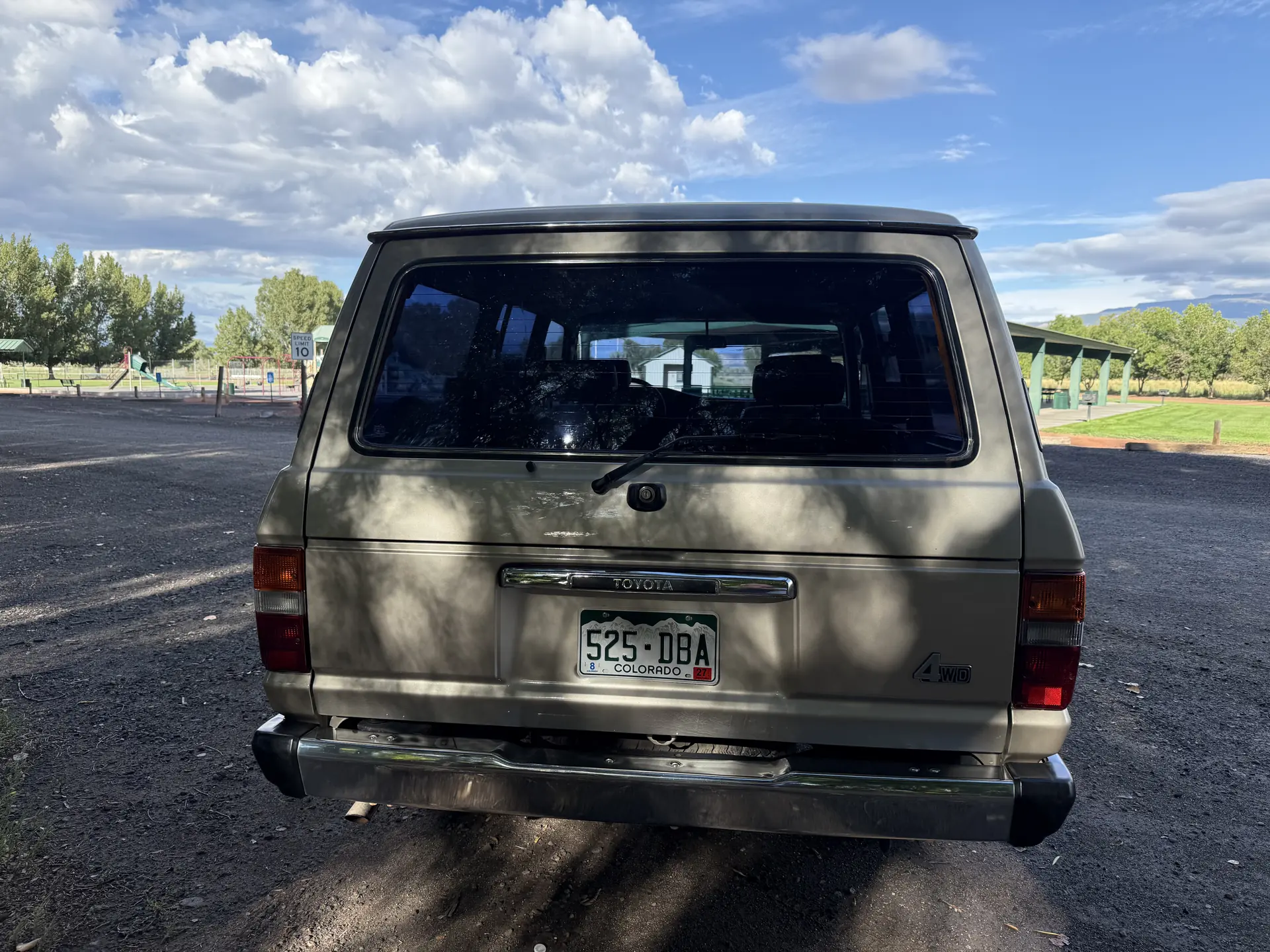 Tailgate and rear exterior of the 1990 Toyota FJ62 Land Cruiser