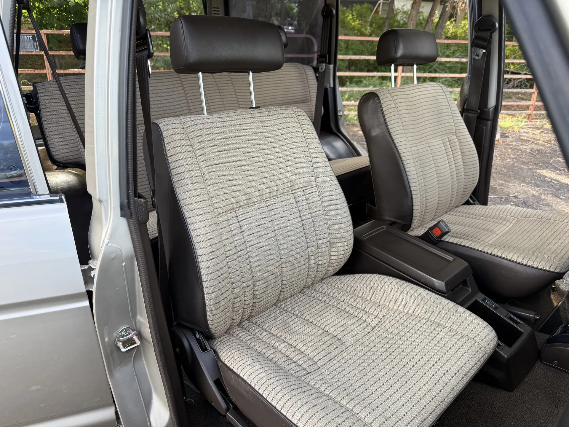 Front seat upholstery of the 1990 Toyota FJ62 Land Cruiser