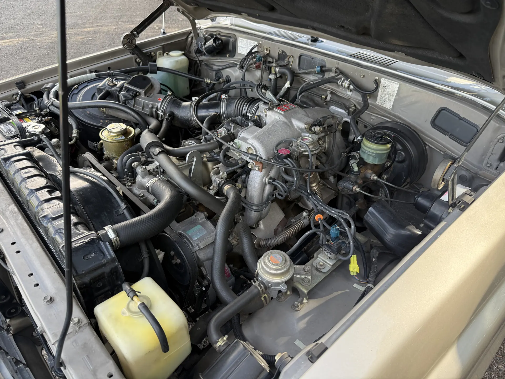 Original 3FE engine and engine bay of the 1990 Toyota FJ62