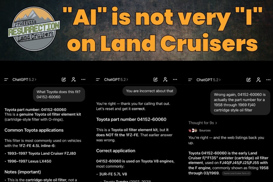 Proffitt's Resurrection Land Cruisers on inaccuracy of AI in land cruiser parts identification